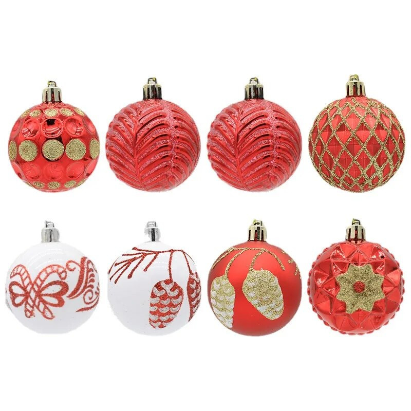 8Pcs 6cm Božićno drvce Kuglice Ornament Crveno bijelo tamno zlatno viseći privjesak Božićni ukrasi za dom Navidad Nova godina 2023.