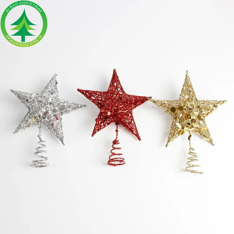 S/L Vas karácsonyi csillagdíszek karácsonyfa tetejére karácsonyi parti flitter Karácsonyi pentagram újévi dekoráció Estrella Navidad
