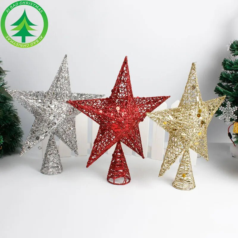 S/L Vas karácsonyi csillagdíszek karácsonyfa tetejére karácsonyi parti flitter Karácsonyi pentagram újévi dekoráció Estrella Navidad