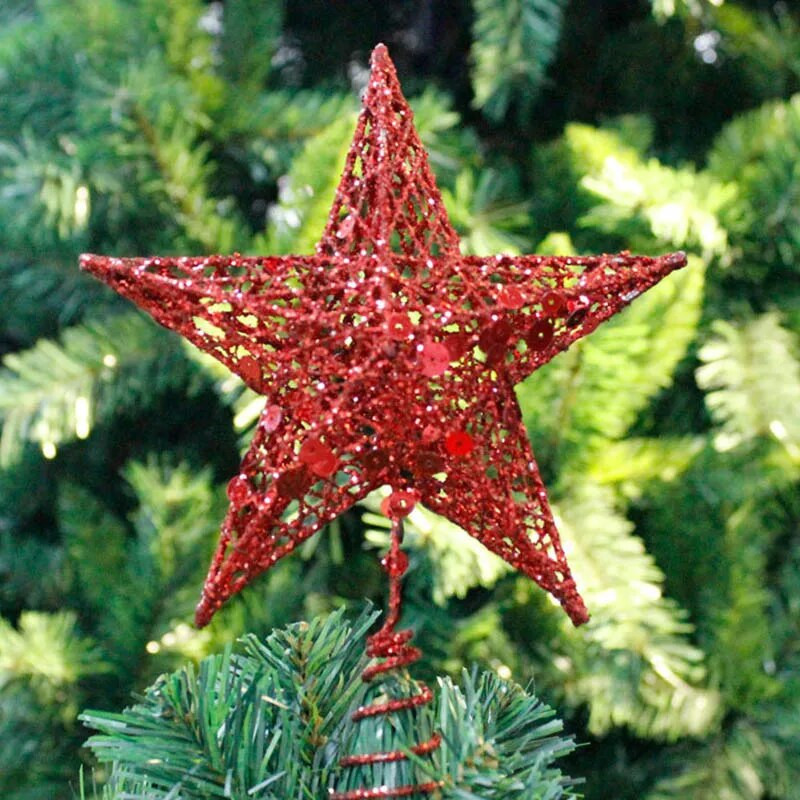 S/L Vas karácsonyi csillagdíszek karácsonyfa tetejére karácsonyi parti flitter Karácsonyi pentagram újévi dekoráció Estrella Navidad