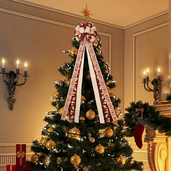 1,3 м Коледна украса Трицветен съвпадащ голям лък Ръчно необработени ръбове Лен Направи си сам Лента Коледно дърво Висящи орнаменти