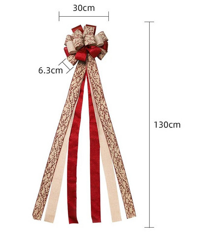 Božićni ukrasi od 1,3 m, velika mašna, velika mašna, ručna vrpca s grubim rubovima, vrpca za božićno drvce, viseći ukrasi