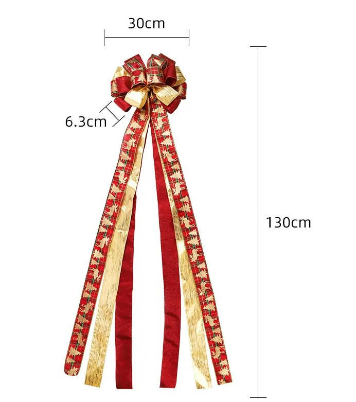 Božićni ukrasi od 1,3 m, velika mašna, velika mašna, ručna vrpca s grubim rubovima, vrpca za božićno drvce, viseći ukrasi