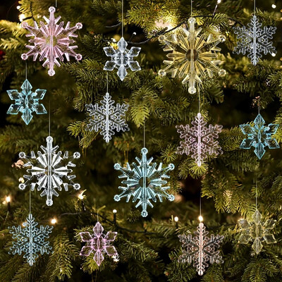 10 бр Кристални акрилни снежинки Коледни орнаменти Прозрачна снежинка Коледна елха Висяща висулка Зимно парти Начало Декор