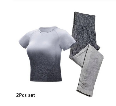 Žensko sportsko odijelo za jogu Ombre bešavne tajice + skraćeni top kratkih rukava 2-dijelna sportska odjeća Ljetni set za teretanu Odjeća za trčanje