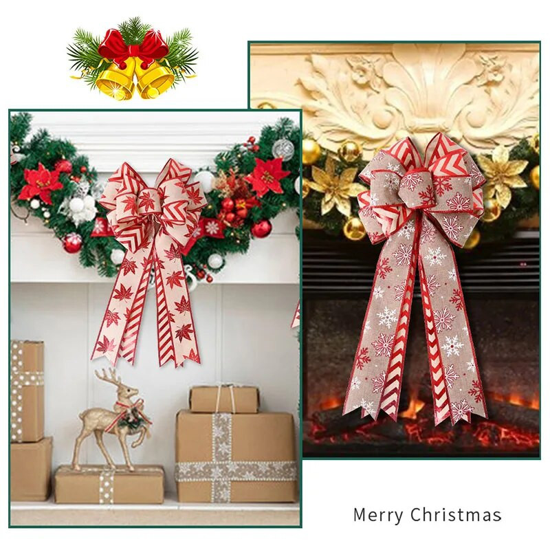 54x25cm fundă mare de Crăciun pentru brad de Crăciun funde de panglică cu fundă de pânză Decor de Crăciun Anul Nou Noel Natal Ornamente de Crăciun