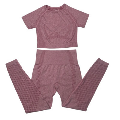 2-dijelno vitalno bešavno sportsko odijelo Ženska odjeća za vježbanje u teretani kratkih rukava Fitness Crop Top Bešavne tajice visokog struka Set za jogu