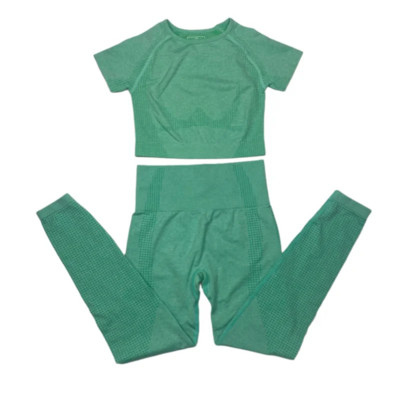 2-dijelno vitalno bešavno sportsko odijelo Ženska odjeća za vježbanje u teretani kratkih rukava Fitness Crop Top Bešavne tajice visokog struka Set za jogu