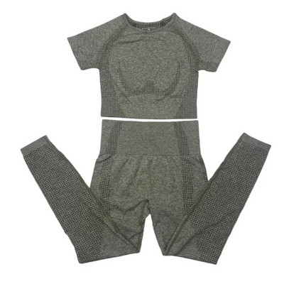 2-dijelno vitalno bešavno sportsko odijelo Ženska odjeća za vježbanje u teretani kratkih rukava Fitness Crop Top Bešavne tajice visokog struka Set za jogu