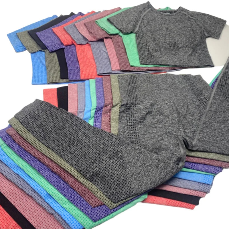 2-dijelno vitalno bešavno sportsko odijelo Ženska odjeća za vježbanje u teretani kratkih rukava Fitness Crop Top Bešavne tajice visokog struka Set za jogu