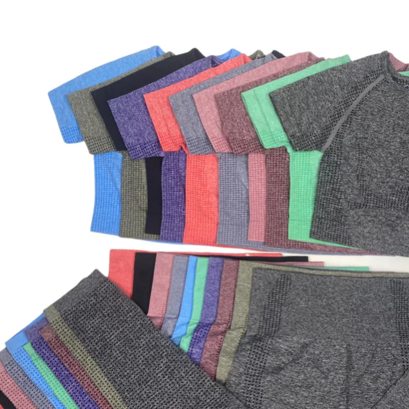 2-dijelno vitalno bešavno sportsko odijelo Ženska odjeća za vježbanje u teretani kratkih rukava Fitness Crop Top Bešavne tajice visokog struka Set za jogu