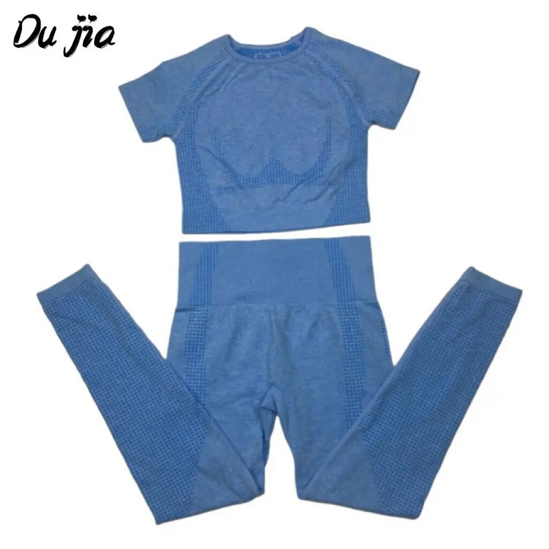 2-dijelno vitalno bešavno sportsko odijelo Ženska odjeća za vježbanje u teretani kratkih rukava Fitness Crop Top Bešavne tajice visokog struka Set za jogu