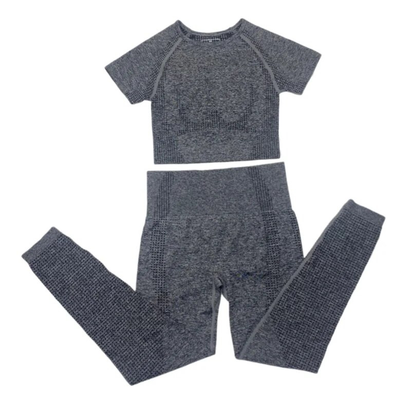 2-dijelno vitalno bešavno sportsko odijelo Ženska odjeća za vježbanje u teretani kratkih rukava Fitness Crop Top Bešavne tajice visokog struka Set za jogu