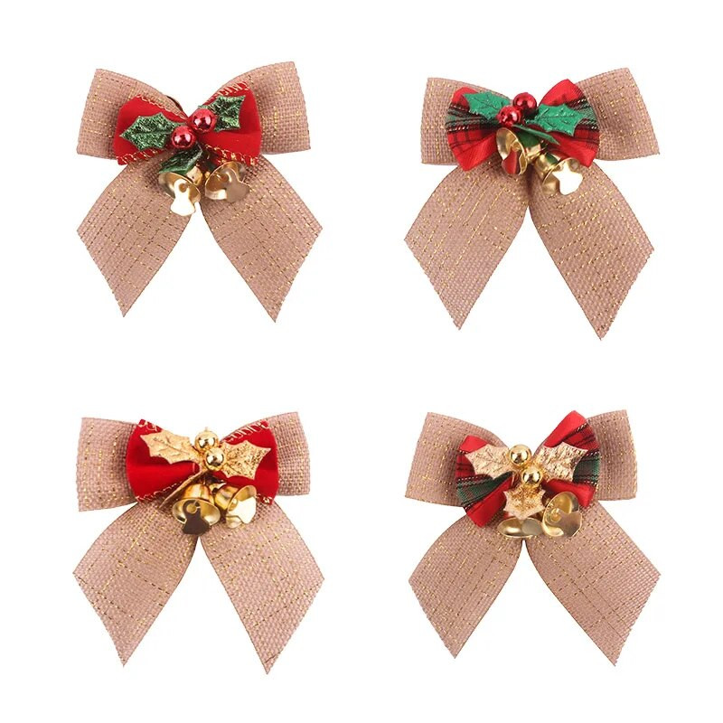 5db 8x8cm karácsonyi csokornyakkendő finom csokorcsomó kis harangokkal barkács masnik kézműves karácsonyfadísz karácsonyi ajándék masni