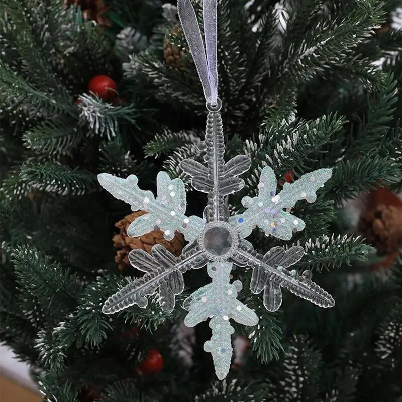 Akrila sniegpārsliņu rotājumi Mirdzoši rotājumi Ziemassvētku eglītēm Ziemas sniegpārsliņu dekors 1Gb balts dzirkstošs Ziemassvētku ornaments
