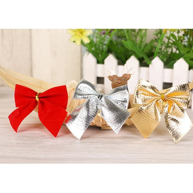 12GAB 6cm Ziemassvētku rotājumi bantīte Zelta Sudraba Ziemassvētku Dāvanas Ziemassvētku Eglītes Piekaramie Rotājumi Kuloni Mājas Jaungada dekors