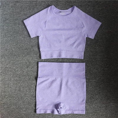 2 vnt./komplektas Moteriški trumpomis rankovėmis aukštu juosmeniu šortai Sportiniai drabužiai Jogos rinkinys Vital Besiūlis sportinis kostiumas Sporto salė Drabužiai Fitness Crop Top marškinėliai