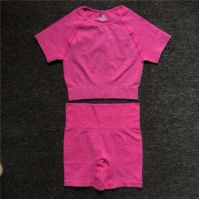 2 vnt./komplektas Moteriški trumpomis rankovėmis aukštu juosmeniu šortai Sportiniai drabužiai Jogos rinkinys Vital Besiūlis sportinis kostiumas Sporto salė Drabužiai Fitness Crop Top marškinėliai