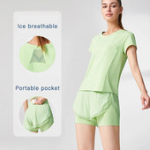 2023-as új nyári sport öltöny, gyorsan száradó, légáteresztő, laza szabadidős női edzőtermi fitnesz atlétikai futó jóga tornaruhák