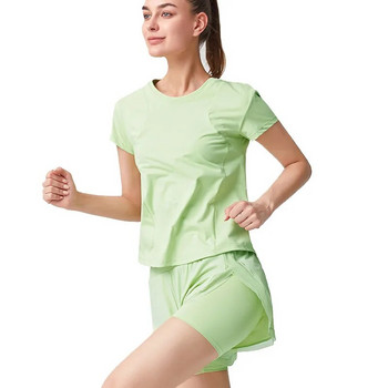 Нов летен спортен комплект от 2023 г. Бързосъхнещ дишащ свободен спортен костюм за жени Фитнес за спортно бягане Йога анцузи