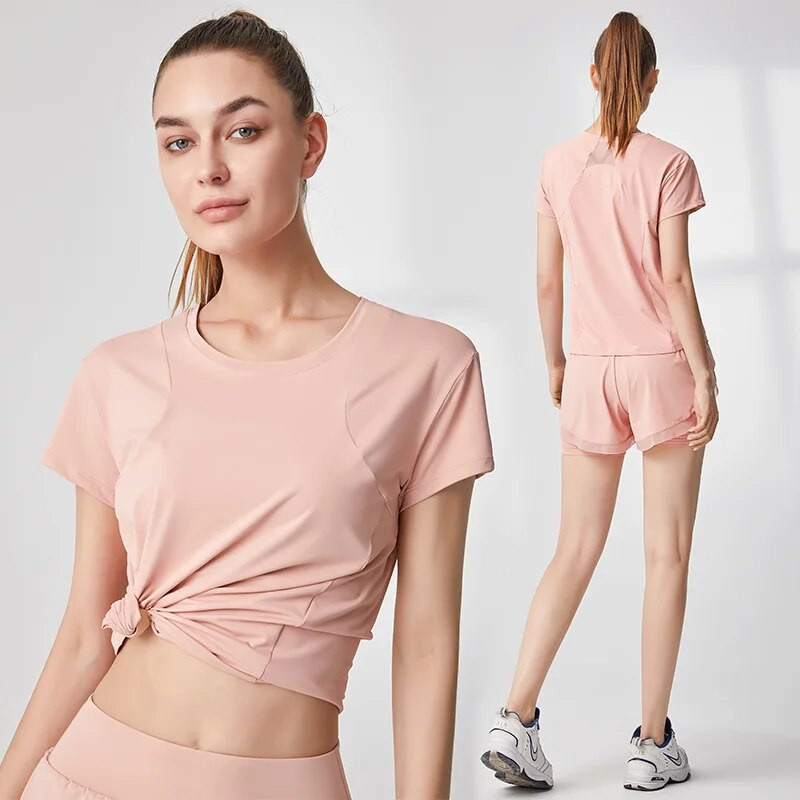 2023-as új nyári sport öltöny, gyorsan száradó, légáteresztő, laza szabadidős női edzőtermi fitnesz atlétikai futó jóga tornaruhák