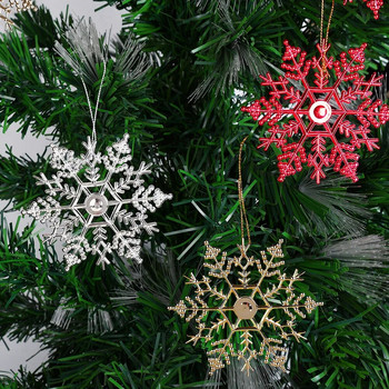 6τμχ Επικαλυμμένες νιφάδες χιονιού Κρεμαστό στολίδι Χριστουγεννιάτικο Δέντρο 10cm Glitter Snowflake Χριστουγεννιάτικο Δέντρο Στολίδι