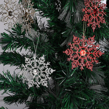 6τμχ Επικαλυμμένες νιφάδες χιονιού Κρεμαστό στολίδι Χριστουγεννιάτικο Δέντρο 10cm Glitter Snowflake Χριστουγεννιάτικο Δέντρο Στολίδι