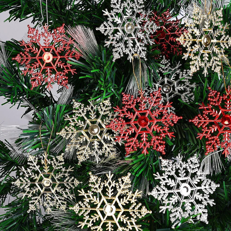 6 komada galvaniziranih pahuljica s privjeskom za božićno drvce, 10 cm svjetlucavih ukrasa za božićno drvce u obliku snježnih pahuljica