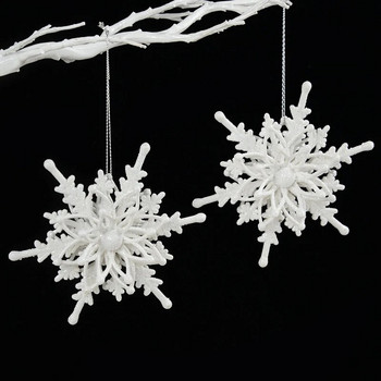 Висулка Коледна снежинка Ледено бяла 3D снежинка Пластмасов блясък Коледно дърво Висящ орнамент за новогодишно парти Декорация на дома
