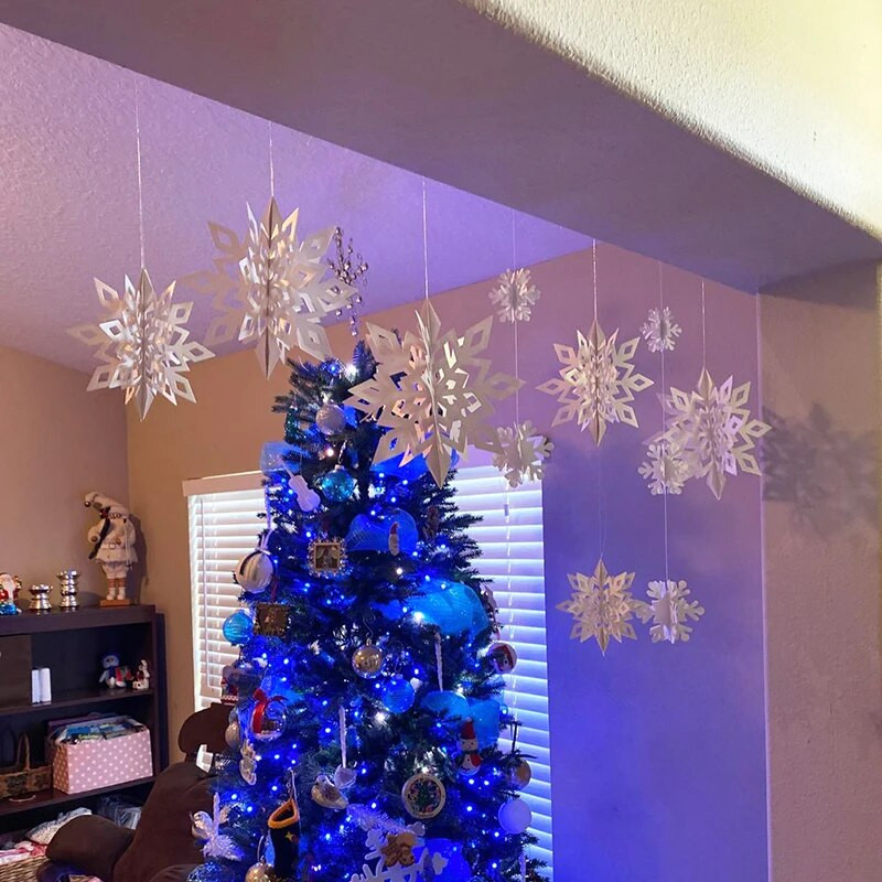 6Gb Ziemas mājas ballīte Ziemassvētku iekarināma dekorācija 3D doba sniegpārsliņa papīra vītne Jaungada Ziemassvētku eglītes sienas griestu dekors