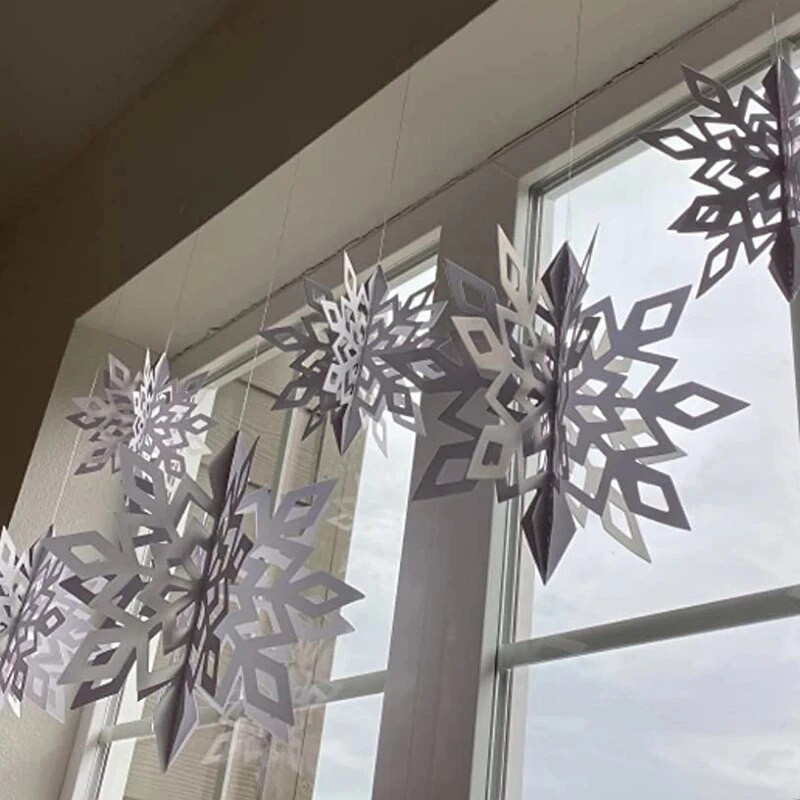 6Gb Ziemas mājas ballīte Ziemassvētku iekarināma dekorācija 3D doba sniegpārsliņa papīra vītne Jaungada Ziemassvētku eglītes sienas griestu dekors