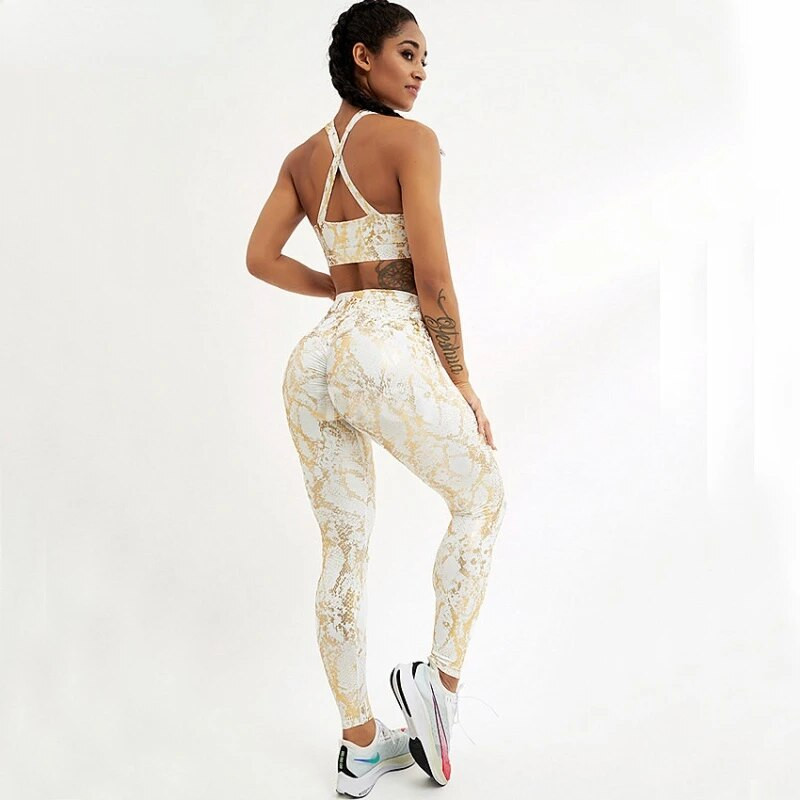 2023. Sportski grudnjak sa zmijskim uzorkom Odijelo za fitness Ženski komplet za jogu Kratka majica bez rukava Visoki struk Tajice za teretanu Aktivna odjeća Sportska odjeća