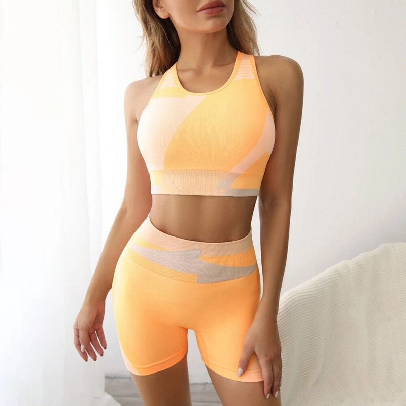 2 ΤΕΜ Σορτς Κοστούμια Γιόγκα Γυναικείο Αθλητικό Σουτιέν χωρίς ραφή Ρούχα γυμναστικής Υψηλή μέση Ρούχα γυμναστικής Σετ προπόνησης Αθλητικά ρούχα για τρέξιμο