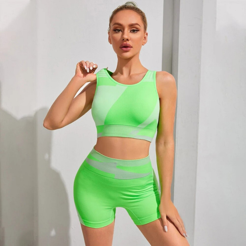 2 ΤΕΜ Σορτς Κοστούμια Γιόγκα Γυναικείο Αθλητικό Σουτιέν χωρίς ραφή Ρούχα γυμναστικής Υψηλή μέση Ρούχα γυμναστικής Σετ προπόνησης Αθλητικά ρούχα για τρέξιμο