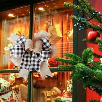 2τμχ Χριστουγεννιάτικα καρό Φιόγκοι Δέντρο Χειροτεχνίες Διακόσμηση λινάτσας Φιόγκοι Μαύρο κόκκινο καρό δαντέλα ύφασμα καρό στεφάνι φιόγκοι