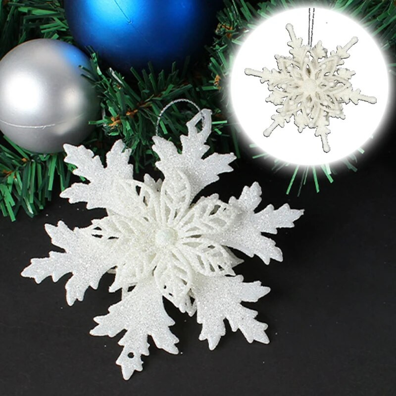 Božićni privjesak s pahuljicama Dekoracija za božićno drvce Svjetlucave bijele snježne pahuljice Viseći ukrasi Ukras za dom za novogodišnju zabavu