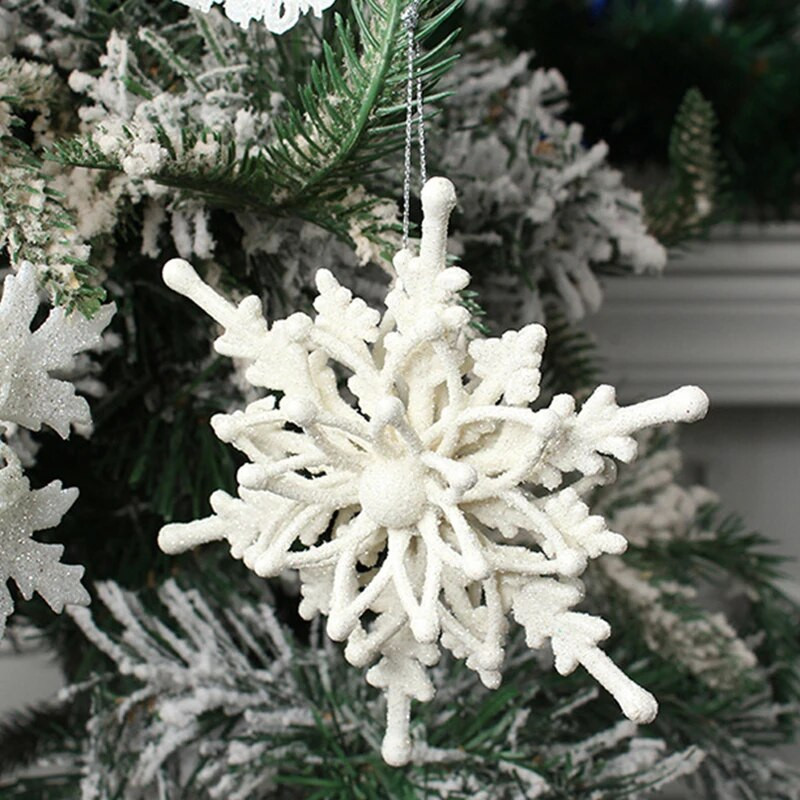 Božićni privjesak s pahuljicama Dekoracija za božićno drvce Svjetlucave bijele snježne pahuljice Viseći ukrasi Ukras za dom za novogodišnju zabavu
