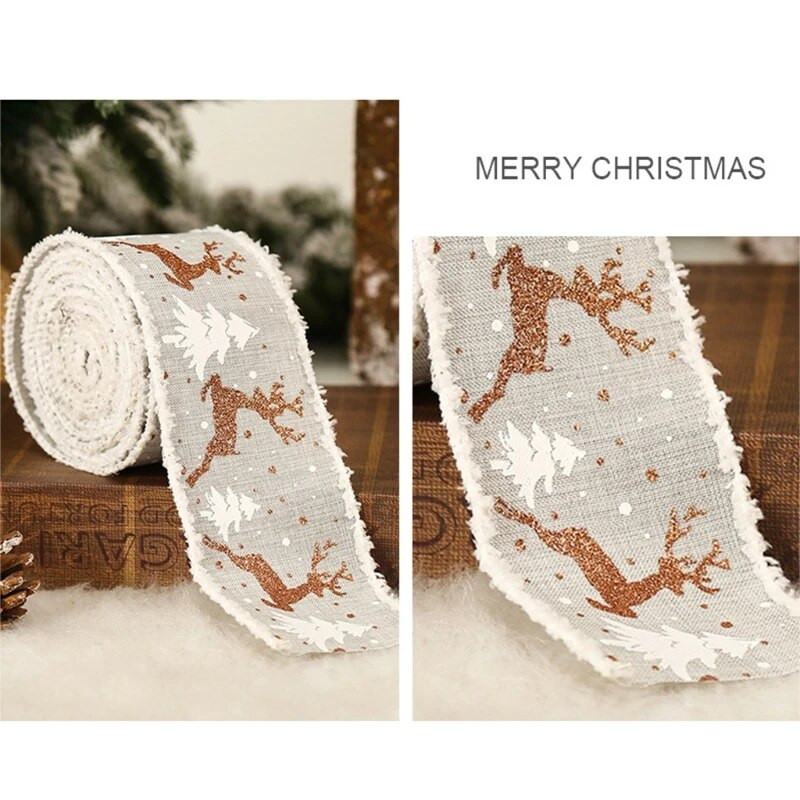 5 m garas Ziemassvētku dekoratīvas aļņa apdrukātas lentes Audekla lentes Amatniecības lentes Ziemassvētku eglīšu rotājumi Loku izgatavošana
