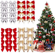 12gb Ziemassvētku loki, piekaramie rotājumi Zelts Sudrabs Sarkans Bowknot Ziemassvētku eglīšu rotājumi Mājas Ziemassvētku ballītes Jaungada dekors