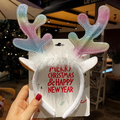 2024. gada jauns Ziemassvētku Sens Brieža raga matu lente Sieviešu Ziemassvētku vecīša matu lente Galvassegas Svētku kleita Galvas lenta Matu lente Galvassegas