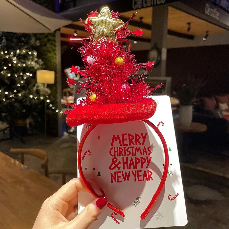 2024. gada jauns Ziemassvētku Sens Brieža raga matu lente Sieviešu Ziemassvētku vecīša matu lente Galvassegas Svētku kleita Galvas lenta Matu lente Galvassegas