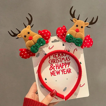 Деца Коледа Червени панделки лента за глава Жени Момиче Класически еластичен еленов рог Обръч за коса Дядо Коледа Коледно парти Ленти за глава Аксесоари