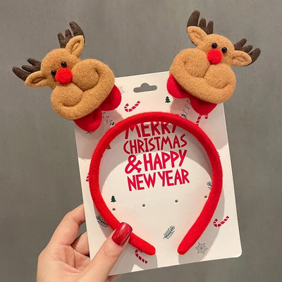 Detské vianočné červené mašle, čelenka pre ženy a dievčatá, klasická elastická čelenka s parohmi sobov, Santa Claus, vianočné párty čelenky, doplnky