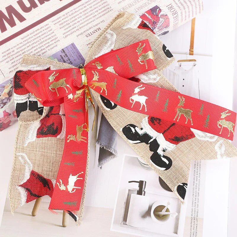 10GAB MIX Ziemassvētku ar rokām darināts bantes rotājums ar zīda lenti dāvanu kastītes aksesuāri Ziemassvētku eglīšu rotājuma mini bantes kaftiem