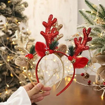 Χριστουγεννιάτικη κορδέλα γελοιογραφία χαριτωμένα γκλίτερ κέρατα κέρατα καμπάνες κεφαλή πάρτι Αξεσουάρ μαλλιών Διακόσμηση γιορτινή ατμόσφαιρα