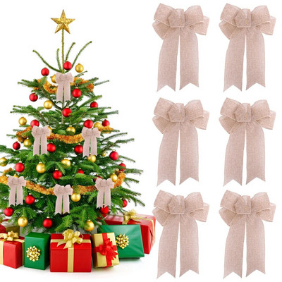 6 ks ľanová vianočná mašľa vianočná dekorácia na stromček mašľa závesné prívesky ozdoby na Nový rok Navidad Noel dekoračné potreby