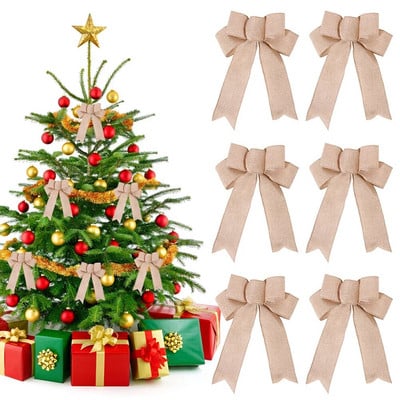6 ks ľanová vianočná mašľa vianočná dekorácia na stromček mašľa závesné prívesky ozdoby na Nový rok Navidad Noel dekoračné potreby