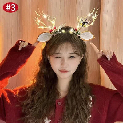 Ziemassvētku galvas saite matu stīpa meitenēm plīša ziemeļbriežu ragi briežu ausu matu aksesuāri Ziemassvētku dāvana Ziemassvētku matu stīpa galvas saite