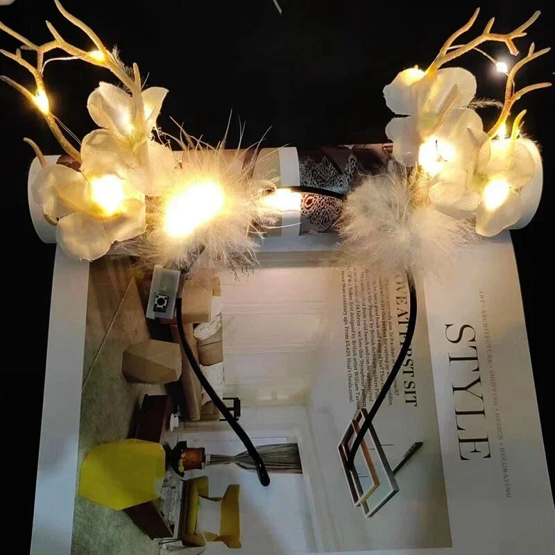 Ziemassvētku galvas saite matu stīpa meitenēm plīša ziemeļbriežu ragi briežu ausu matu aksesuāri Ziemassvētku dāvana Ziemassvētku matu stīpa galvas saite