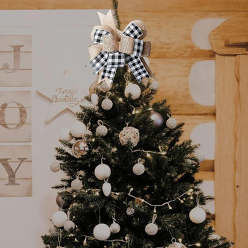 Коледен кариран лък чул коледно дърво Topper венец лък за домашно празнично парти входна врата декоративен сватбен декор Направи си сам подарък